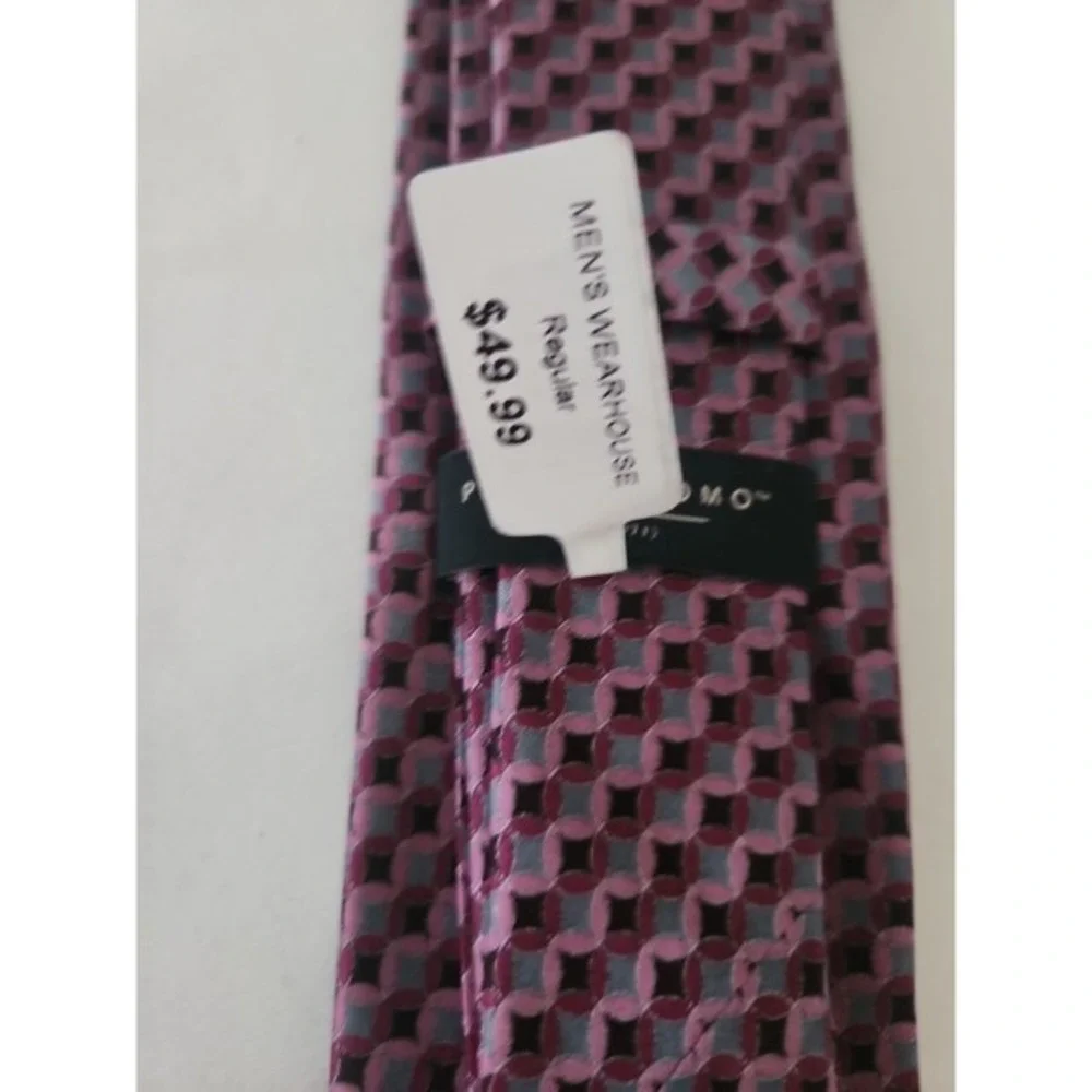 Pronto Uomo 100% Silk Men's Long Necktie Black/ Maroon/pink Geometric Tie Formal
